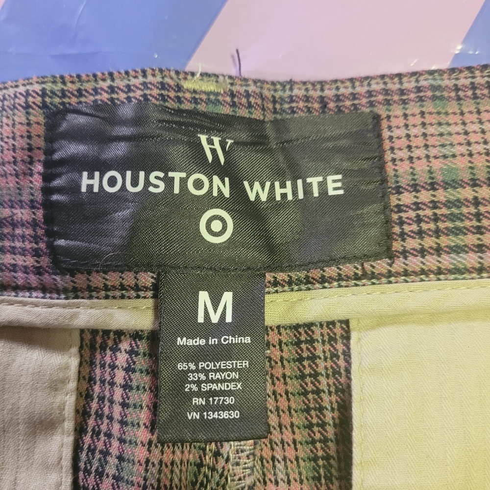 Houston White Pink & Green Plaid Pants with Relaxed Fit & Elastic Hems Size M - Picture 3 of 6